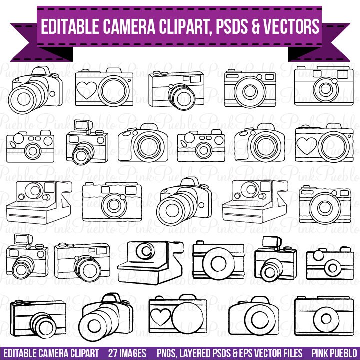 Camera Clipart Clip Art, Photography Logo Elements, Layered Editable PSDs and Vectors