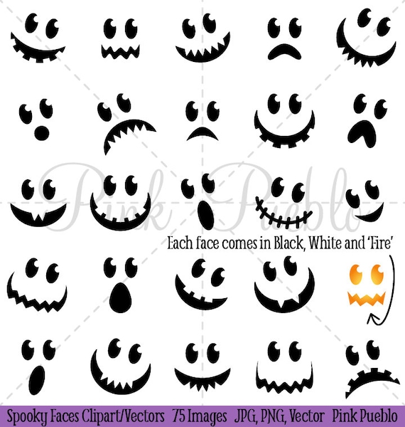 Spooky Faces Halloween Clipart Clip Art Halloween Ghost Or Etsy
