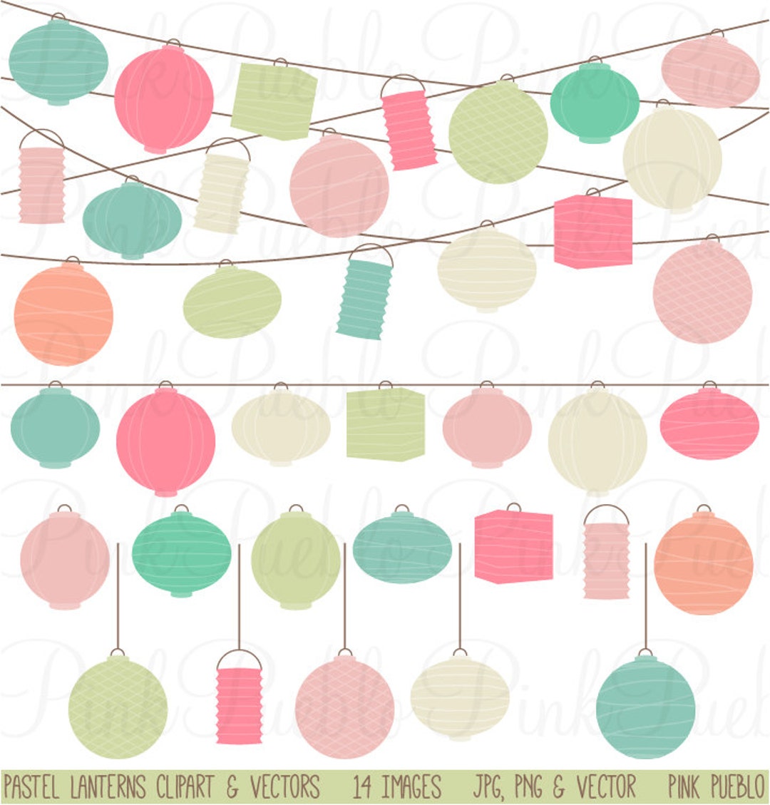 Pastel Paper Hanging Lantern Clipart Clip Art Vectors Etsy