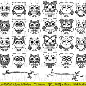 Cute Doodle Owl Clipart Clip Art, Black and White Doodle Owl Clipart Clip Art Vectors - Commercial and Personal