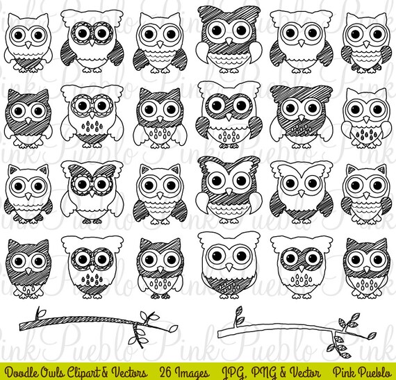 Cute Doodle Owl Clipart Clip Art Black And White Doodle Owl Etsy
