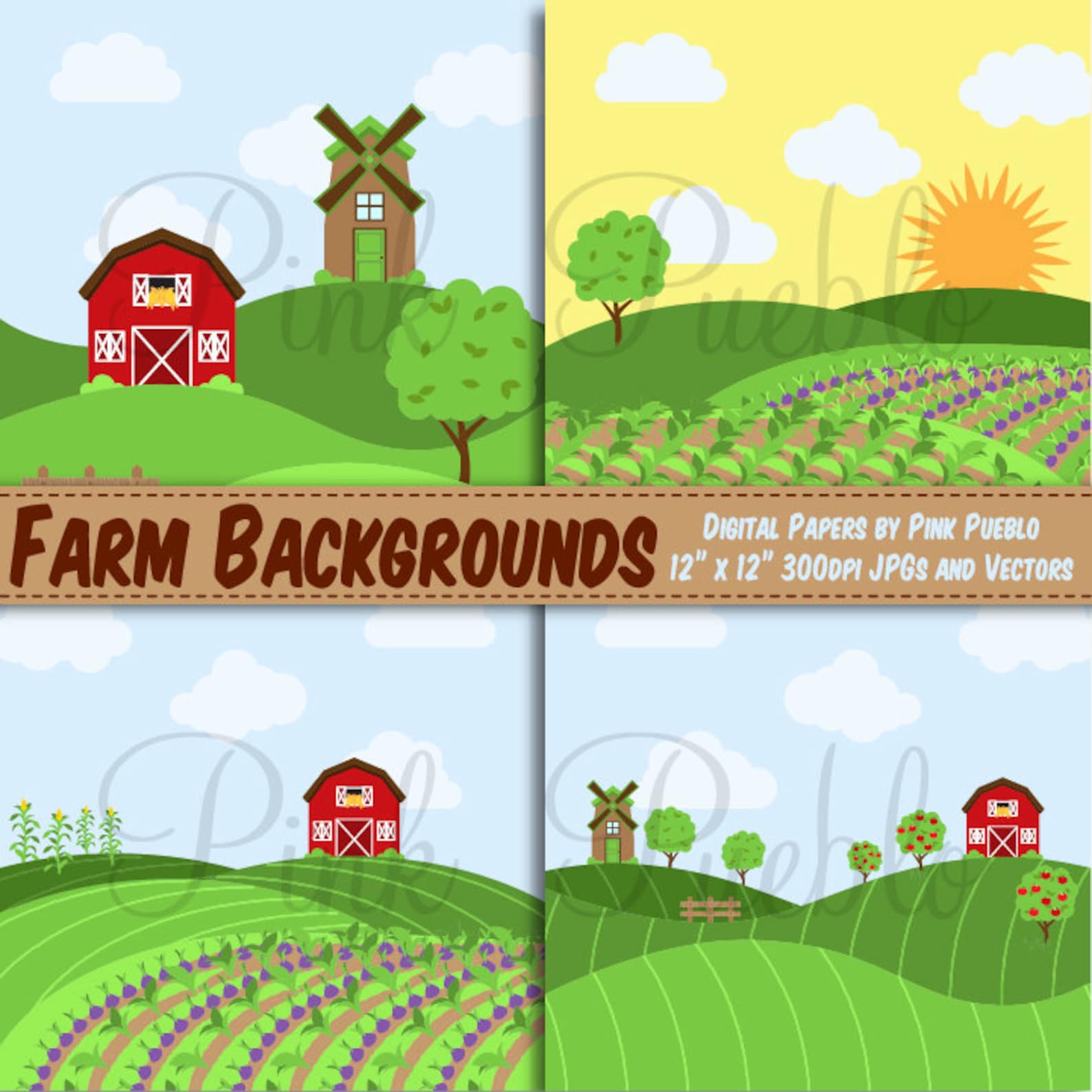 Farm Digital Paper Farm Animal Scrapbook Paper Commercial | Etsy