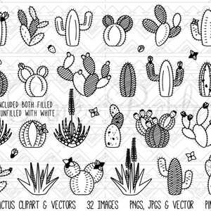 Doodle Cactus Clipart Clip Art, Cactus Digital Stamps, Succulent Clipart Clip Art, Succulent Digital Stamps - Commercial and Personal Use