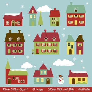Winter Village Clip Art Clipart Winter Houses Clip Art Clipart Christmas Village - Commercial Use