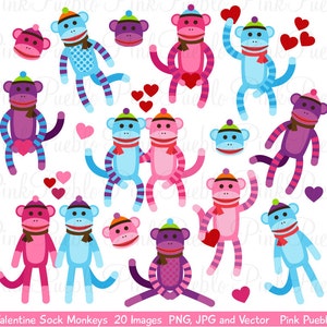 Chaussette de la Saint-Valentin singes Clipart Clip Art vecteur, idéal pour les cartes de Saint Valentin singe chaussette - usage Commercial et personnel
