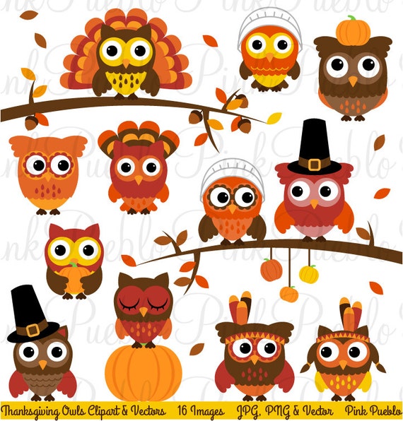 Thanksgiving Eule Clipart Clipart Glucklichen Erntedank Eule Etsy