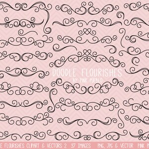 Doodle Flourishes Swirls Clipart Clip Art Vectors, Digital Flourish Swirls, Great for Wedding Invitations - Commercial and Personal Use