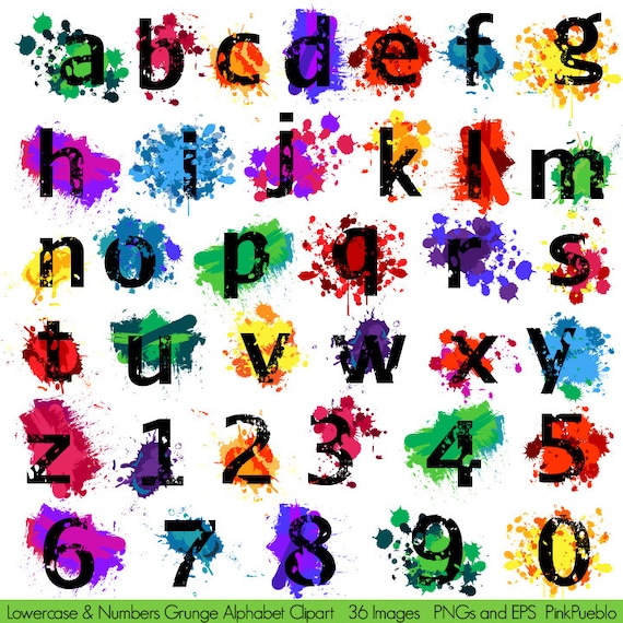 Grunge Alphabet Clipart Clipart Graffiti Farbe Splatter Etsy