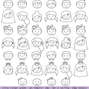 Stick Figure Heads Clipart Clip Art Vectors, Stick People Family Clip Art Clipart Vectors - Commercial and Personal Use