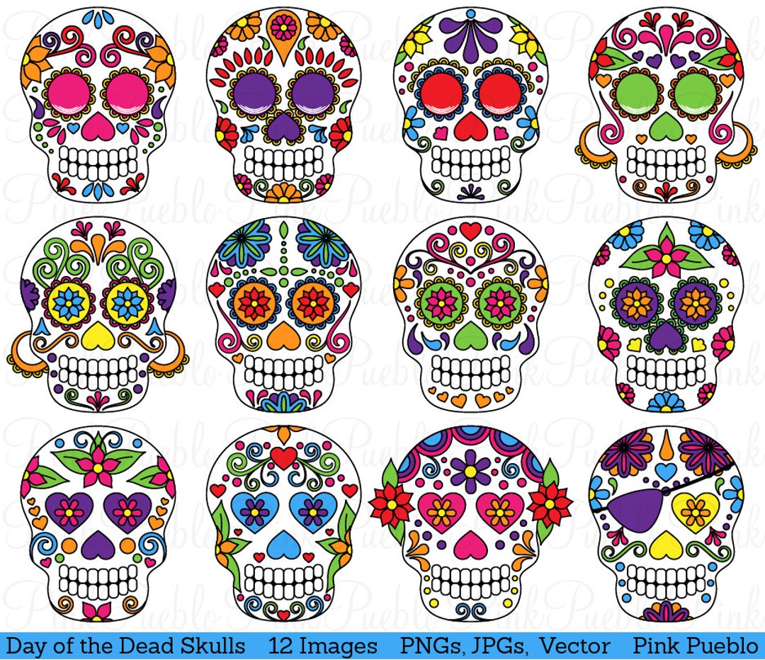 Día de la Cráneo Muerto Clipart Clip Art Calaveras de Azúcar - Etsy España