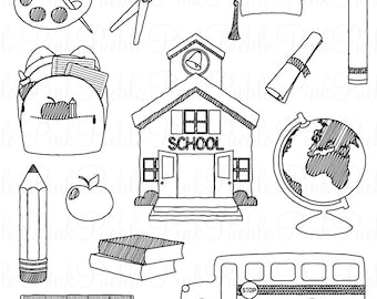 Doodle School Clipart Clip Art, Hand Drawn Sketched School Teacher Clip Art Clipart and Vectors - Commercial and Personal Use