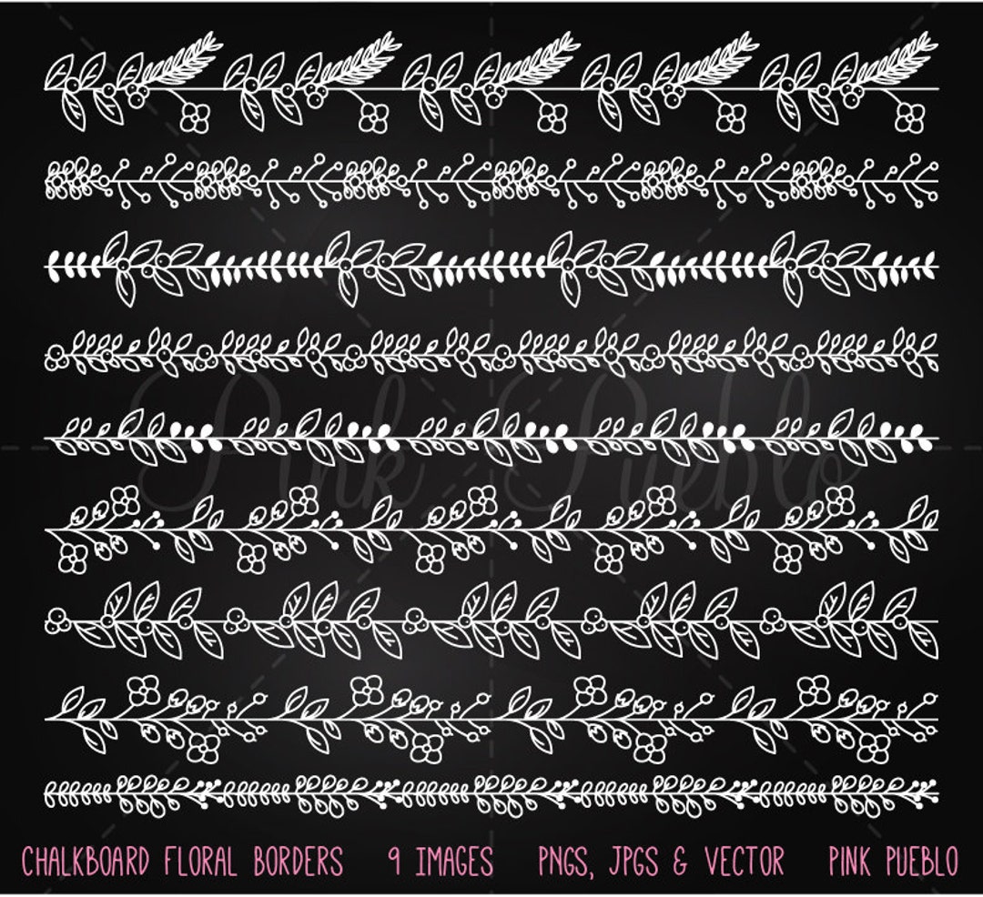 Chalkboard Vintage Floral Border Clipart Clip Art Vectors Etsy