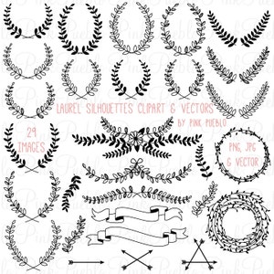 Laurel Silhouettes Clipart Clip Art, corona di alloro foglia Clip Art Clipart file vettoriale - commerciale e uso personale
