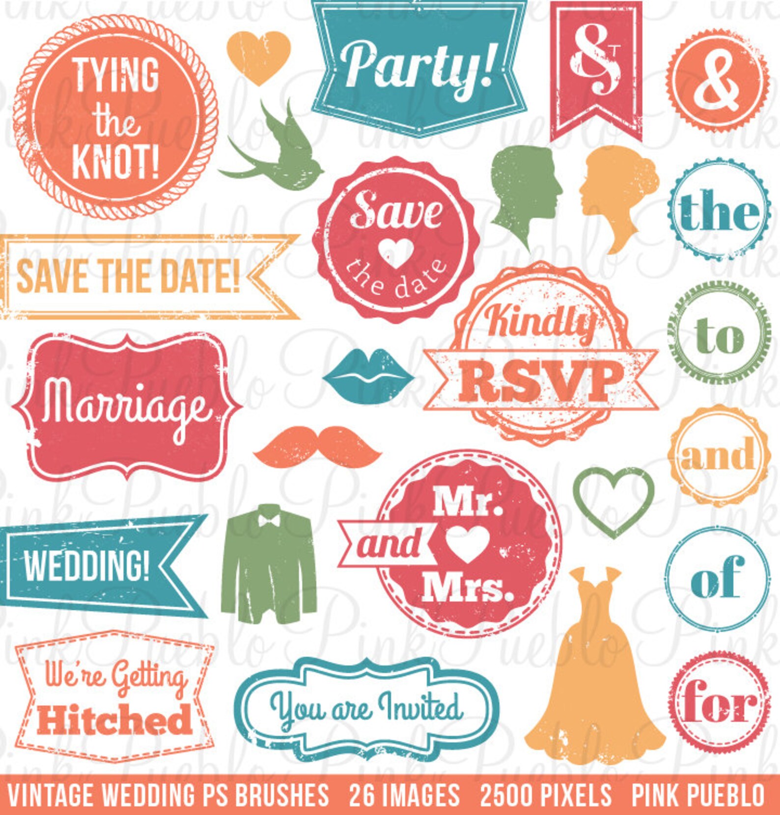 Vintage Wedding Stamps Brushes Retro Wedding Etsy