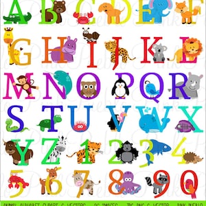 Animal Alphabet, Font with Safari Jungle Zoo Animals, Uppercase and Numbers - Commercial and Personal Use