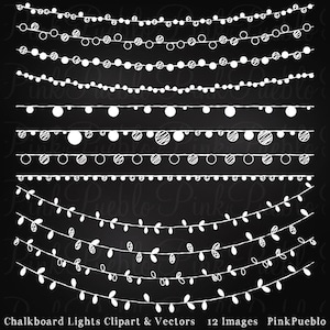 Chalkboard Hanging Lights Clip Art Clipart, Chalk Christmas Holiday Lights Clipart Clip Art Vectors - Commercial and Personal Use
