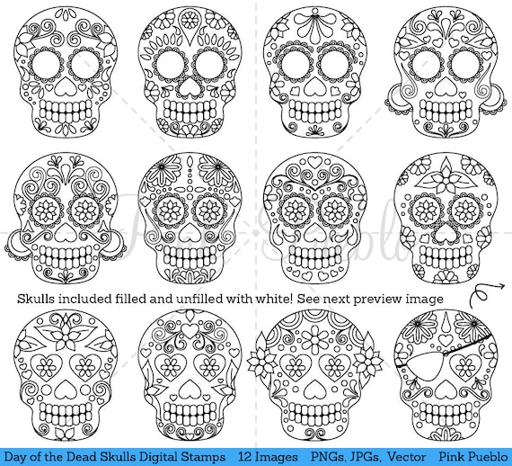 picture Sugar Skull Clipart Black And White etsy