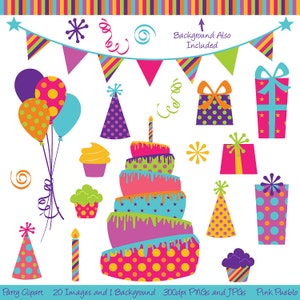 Party Clipart Clip Art, Birthday Cake Clipart Clip Art- Commercial and Personal Use