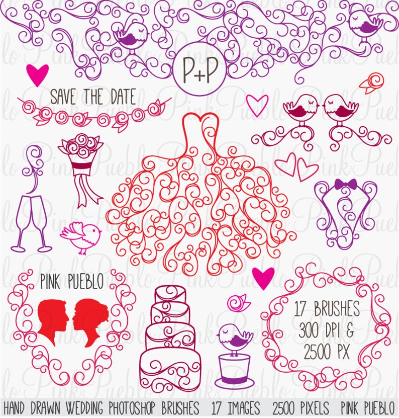 Commercial and Personal Hand Drawn Wedding Photoshop Brushes Wedding Silhouettes Photoshop Brushes