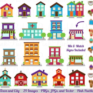 City Clipart Clip Art, Printable House Village Town Clip Art Clipart and Vectors - Commercial and Personal Use