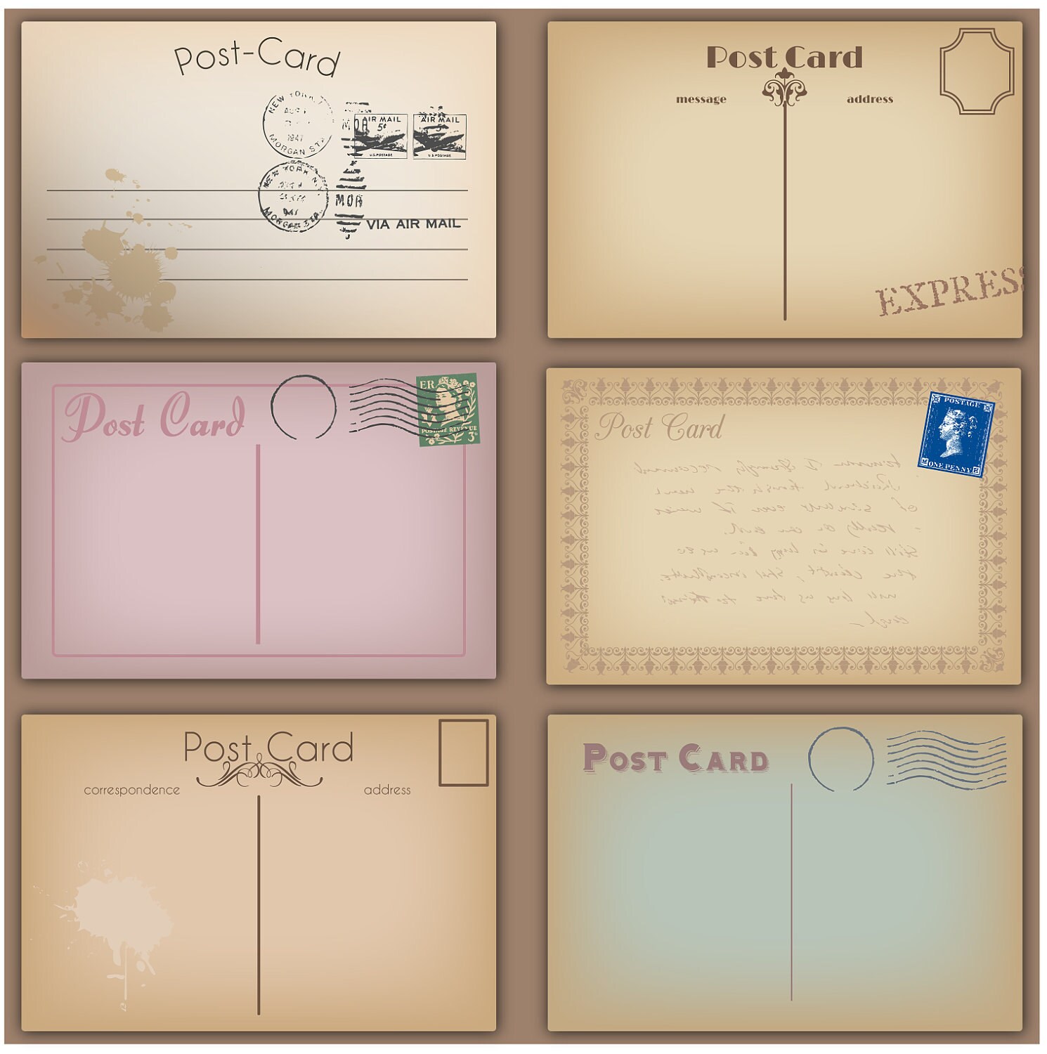 Our Vintage Postcards Clipart set includes 6 PNG files with transparent bac...