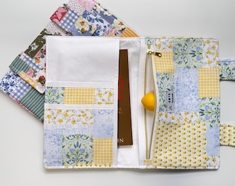 Padded Book Cover: Cotton Fabric, Zipper Pocket, Metal Snap