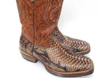 snakeskin square toe cowboy boots