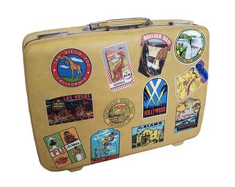 American Tourister Yellow Escort Hard Suitcase with Travel Stickers