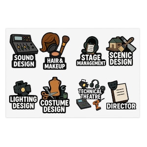 Tech Theatre Sticker Sheet - Stage Crew, Director, Sound, Lighting, Costume & More - Vinyl Theatre Stickers