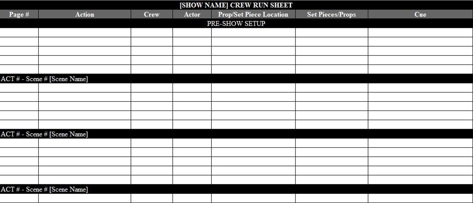 Stage Management Template Bundle - Digital Theatre Cue Sheets, Daily ...