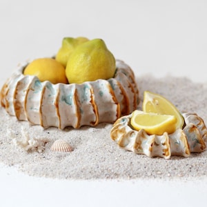 Set of two ceramic serving bowls — large and small bowl for serving / decoration / fruits / snacks — sea-inspired design