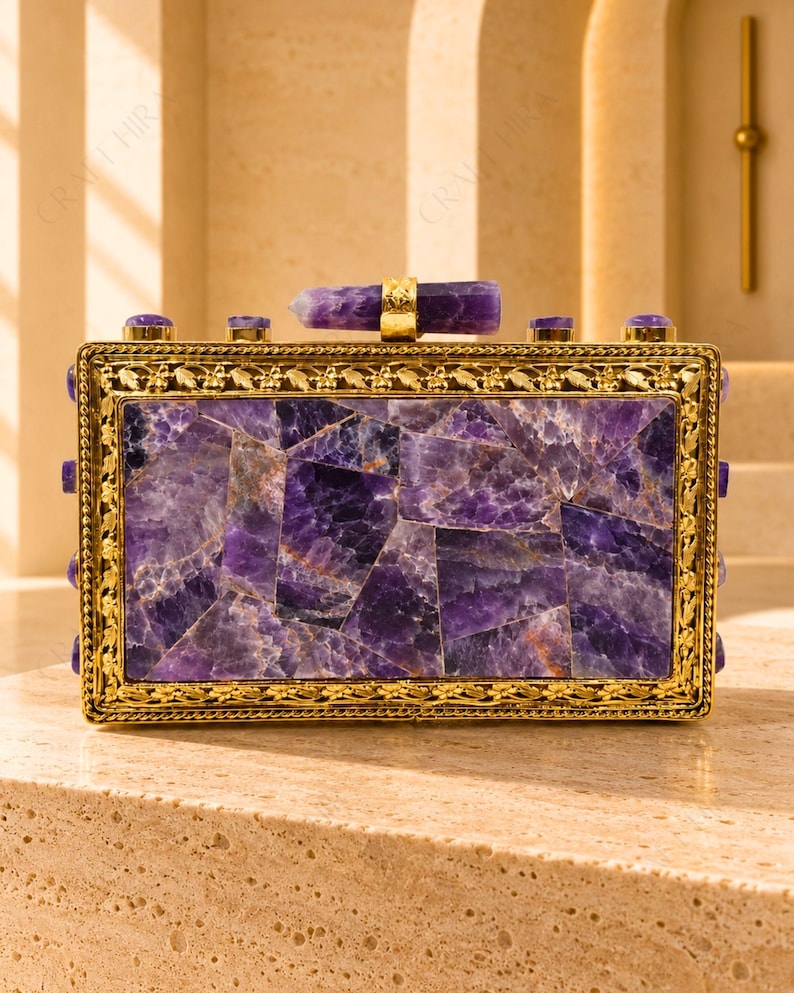 Purple clutches and evening bags - amethyst minaudiere evening bag
