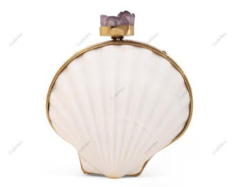 Original White Scallop Sea Shell Clutch Purse | Unique Bridal Shell Purse | Indian Mother of pearl Handbag | Shell minaudiere  Crossbody bag