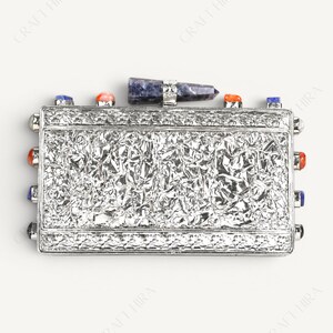 Real Lapis Lazuli Inlay Gemstone Clutch Purse | Lapis Lazuli Evening Handbag | Natural Gems Stone Embellished Sling bag | Bridal Potli bag image 10
