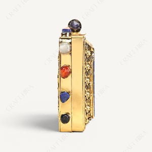 Real Lapis Lazuli Inlay Gemstone Clutch Purse | Lapis Lazuli Evening Handbag | Natural Gems Stone Embellished Sling bag | Bridal Potli bag image 8