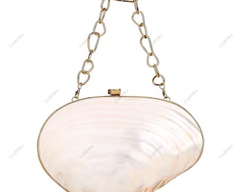 Real Sea Shell minaudiere Clutch Purse | Indian Natural SeaShell Clutch bag | Summer Beach Purse | Mermaid  Sling Bag | Bridal Handbag