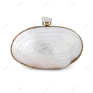 Real Pearl Clam Sea Shell Clutch Purse | Natural SeaShell Minaudiere Bridal Handbag | Mother of pearl Evening Bag | Beach Sling Shoulder bag