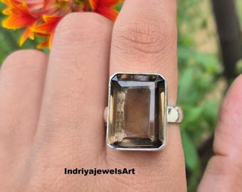 Handmade Sterling Silver Smoky Quartz Ring: Boho Statement Jewelry