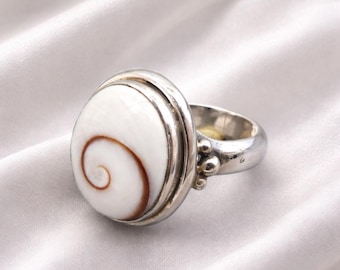Shiva Eye Shell Ring: Handmade Gemstone 925 Sterling Silver Jewelry.