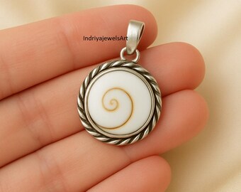 Shiva Eye Shell Pendant-925 Sterling Silver, Good Luck Jewelry Gift For Her.