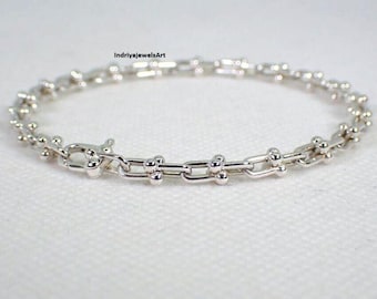Sterling Silver Atom Ball Link Bracelet, Boho Hippie Style Jewelry