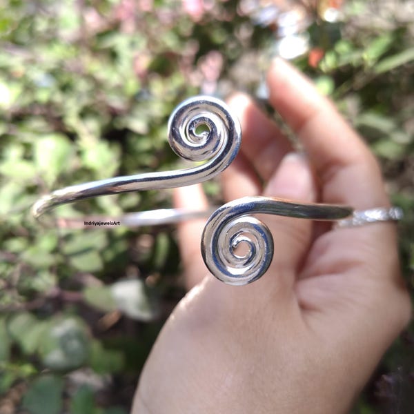 Spiral Arm Cuff Bangle-925 Sterling Silver Boho Handmade Jewelry.