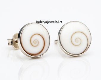 Shiva-oogsteeloorbellen-925 sterlingzilver, natuurlijke Shiva-schelpsieraden, cadeau voor haar.