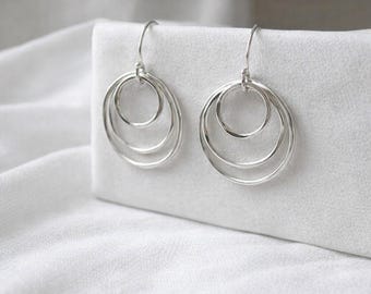 Circle Earrings,925 Sterling Silver Dangle Earrings, Gift For Her.