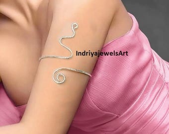 Silver Hammered Snake Arm Cuff – Boho Upper Arm Bangle
