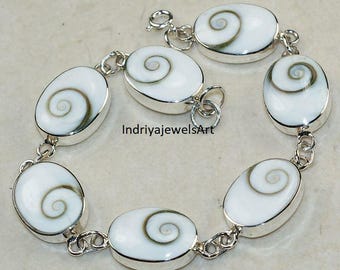 Shiva-oogarmband-925 sterlingzilver, schelp, boho-sieraden, handgemaakte armband.