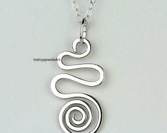 Silver Spiral Jewelry Set, Boho Swirl Necklace Earrings