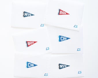 KITTED Mini Pennant Flag Needlepoint Canvas for Bag Charm; Chicago Boston and NYC