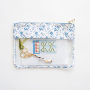 Needlepoint Project Pouch - Blue Toile Floral