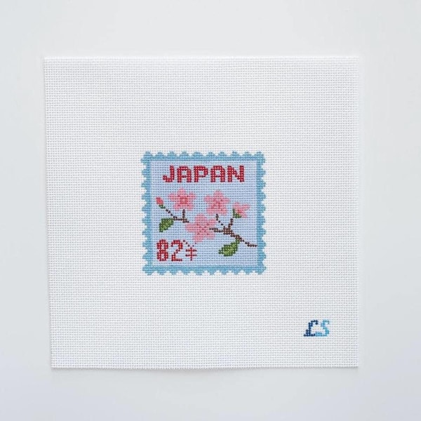 Lienzo bordado con sello de viaje a Japón